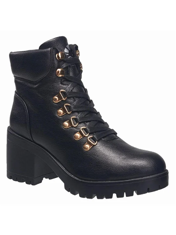 Pixie Womens Faux Leather Ankle Combat & Lace-up Boots