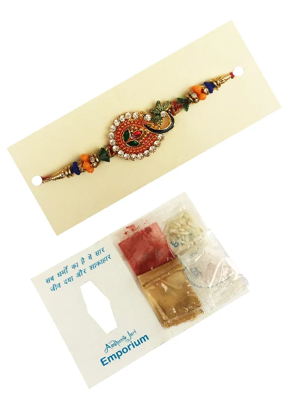 Designer mart rakhi set : 1 Antique Rakhi + 1 Tilak