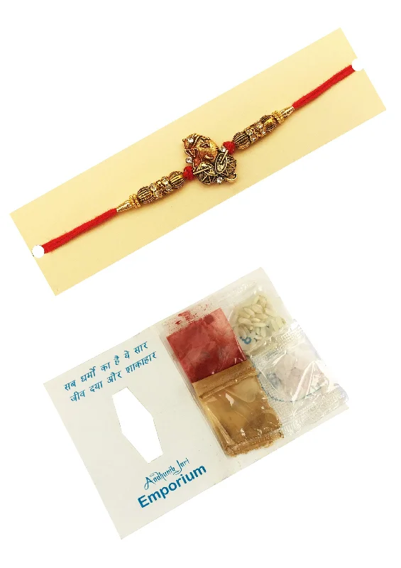 Designer mart rakhi set : 1 Ganesh ji Rakhi + 1 Tilak