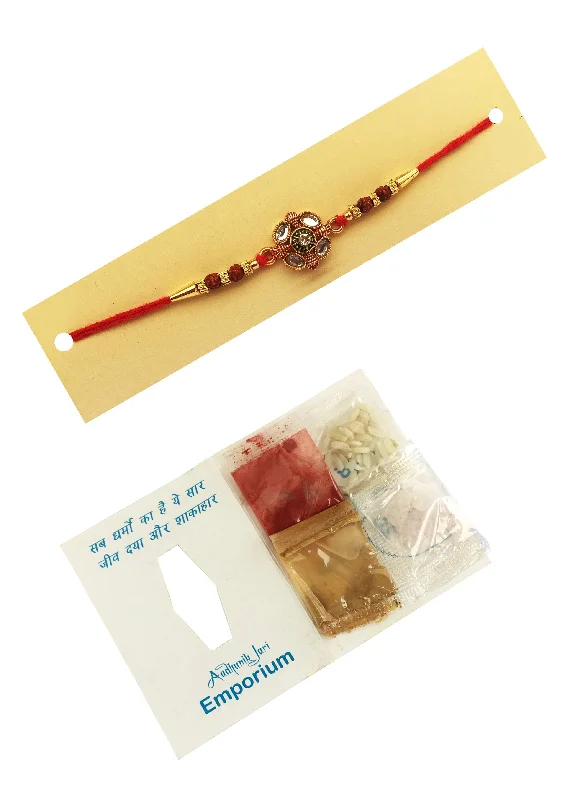 Designer mart rakhi set : 1 Kundan Rakhi + 1 Tilak