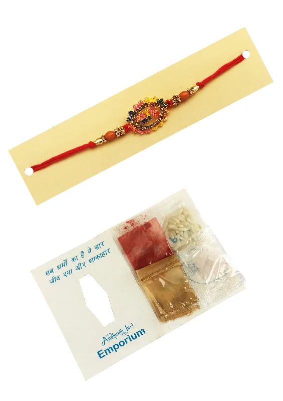 Designer mart rakhi set : 1 Bhai Rakhi + 1 Tilak