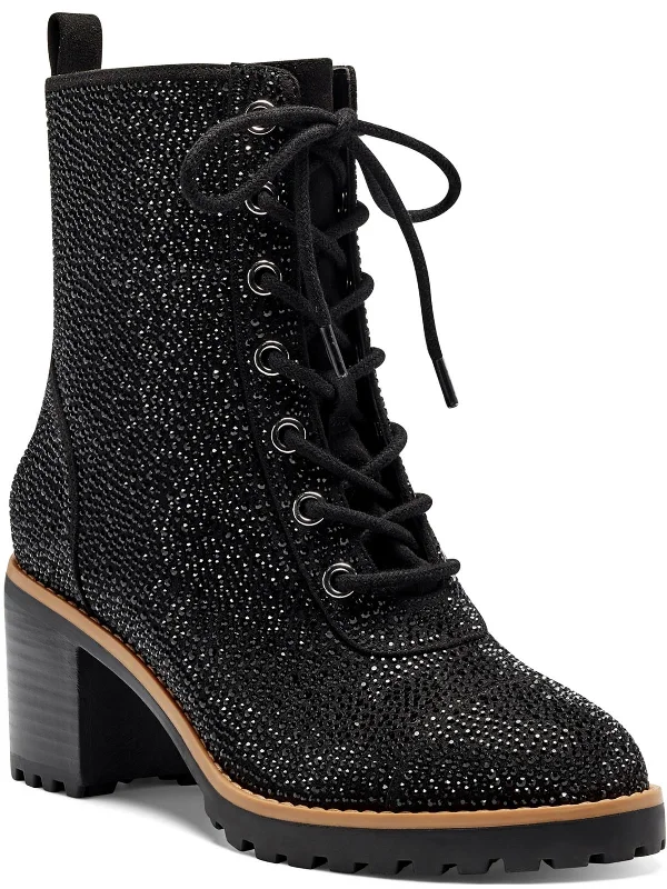 Samira Womens Lace-Up Block Heel Ankle Boots