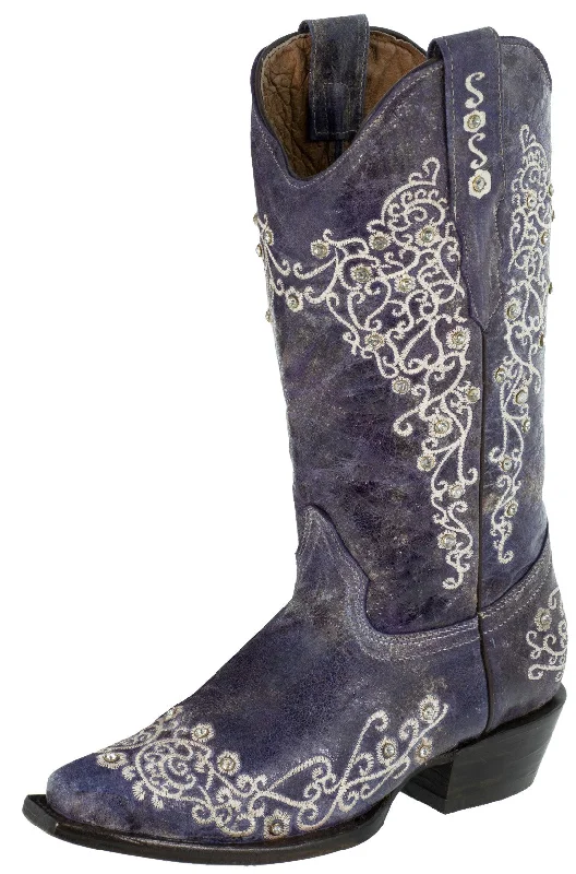 Womens Stella Purple Leather Western Boots - Snip Toe