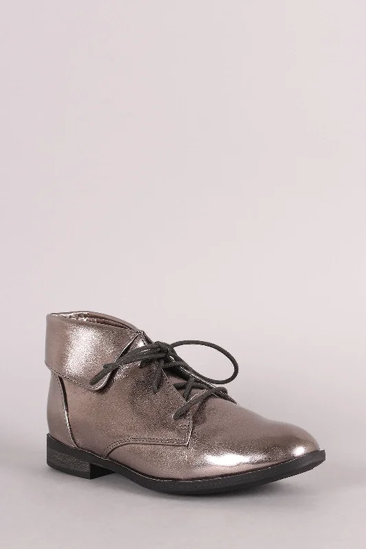 Breckelle Collar Round Toe Lace Up Oxford Booties