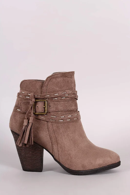 Bamboo Wrap-Around Tassel Chunky Heel Booties