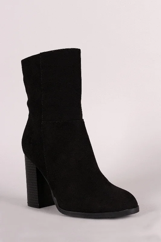 Bamboo Suede Zip-Up Chunky Heel Boots