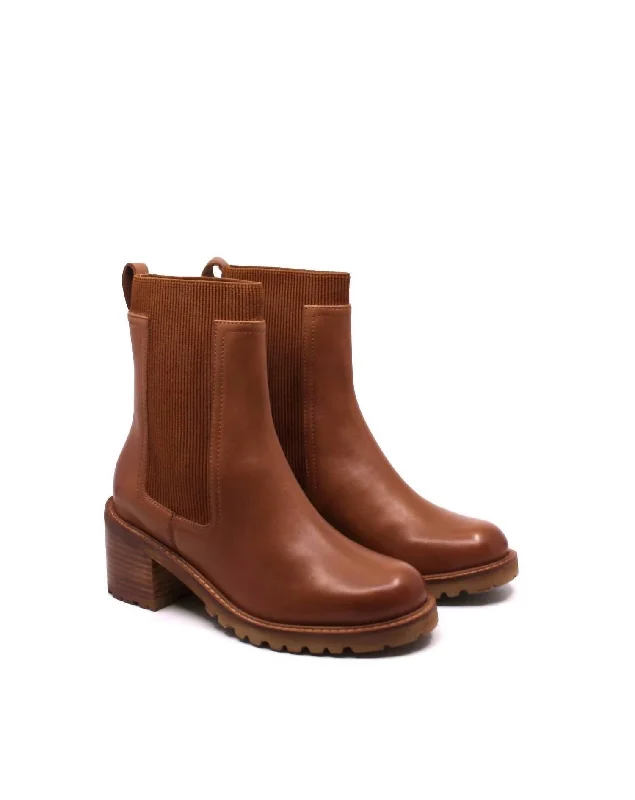 Women's Far Fetched Knit Leather Booties In Cognac