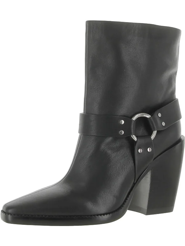 Womens Leather Block Heel Booties