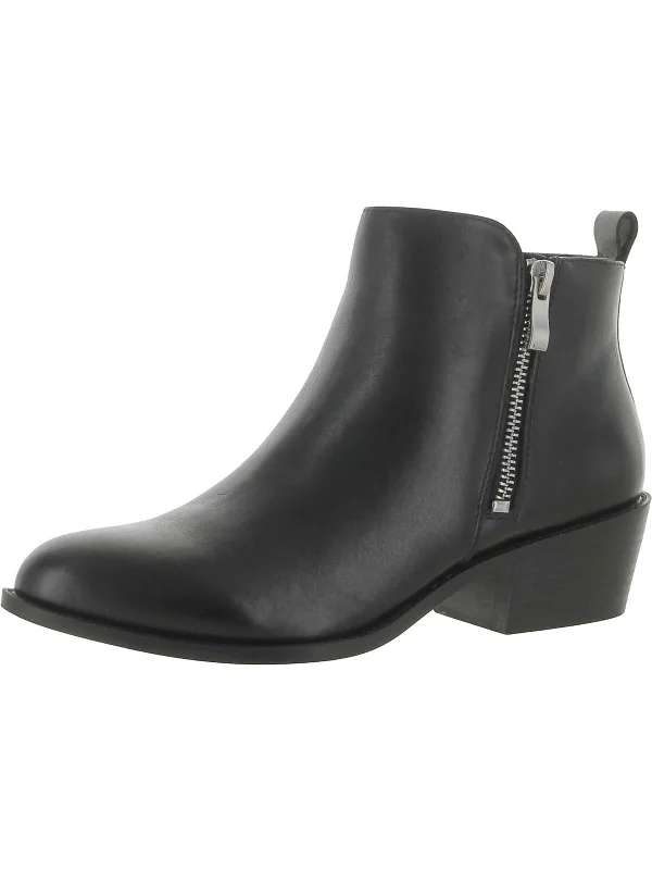 Womens Leather Stacked Heel Ankle Boots