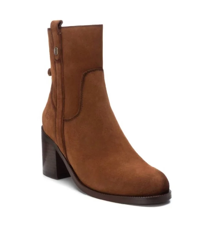 Women's Suede Block Heel Booties In Camel