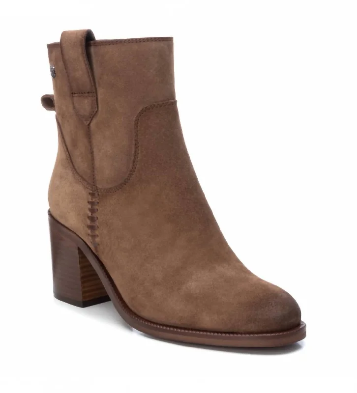 Women's Suede Block Heel Booties In Taupe