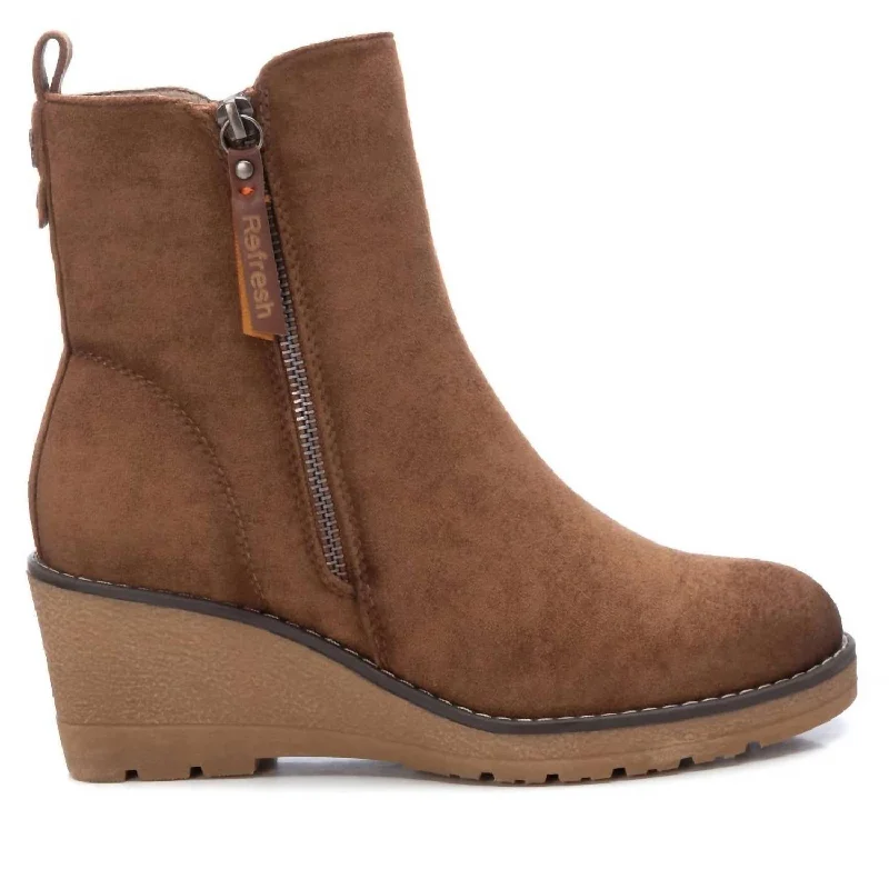 Women's Suede Booties In Camel