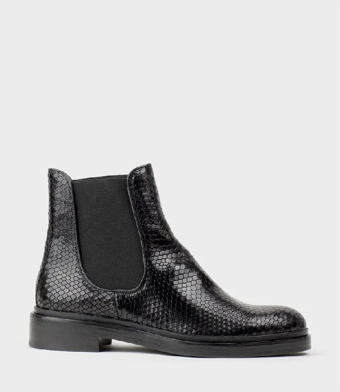 WYN Chelsea Boot on Exaggerated Sole in Black Reptile