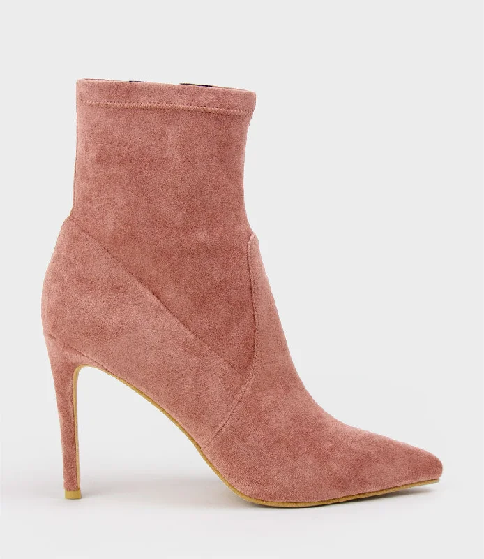 ZARIAH Fine Heel Sock Boot in Dusty Rose Suede