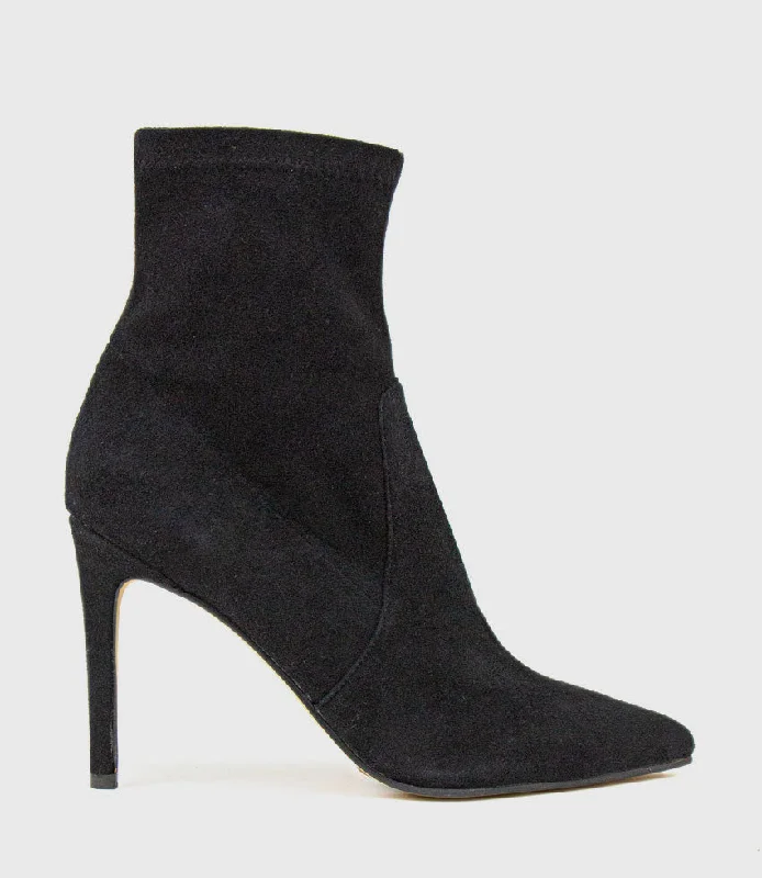 ZARIAH Fine Heel Sock Boot in Black Suede